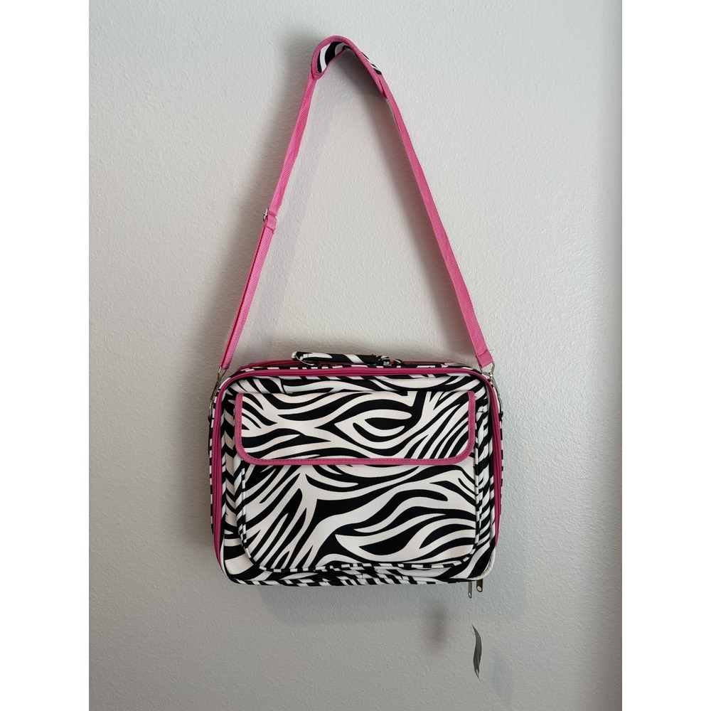 Zebra Print Messenger Bag Women Large Pink Trim Satchel Laptop Case Crossbody